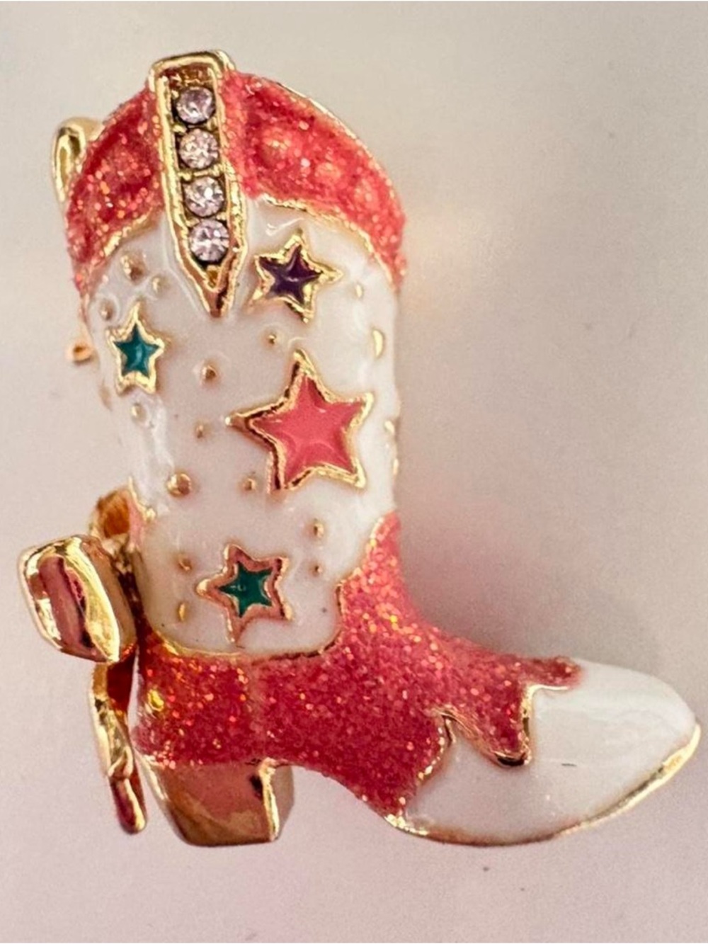 Whimsical Star Cowboy Boot Pin - Pink, White, Teal, Purple, Gold